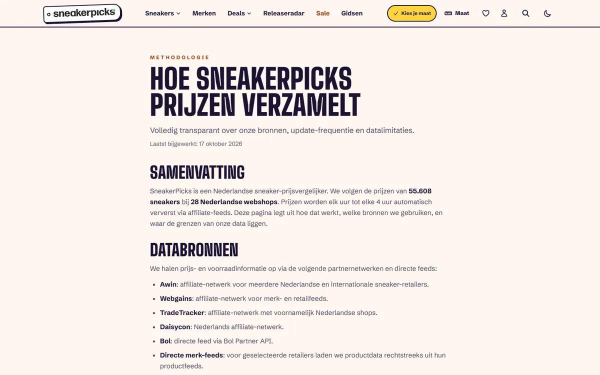Methodologiepagina van SneakerPicks